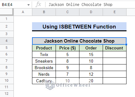 data for using isbetween function